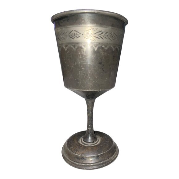 Vintage Pewter Goblet With Engraved Design - Picture 2 of 11